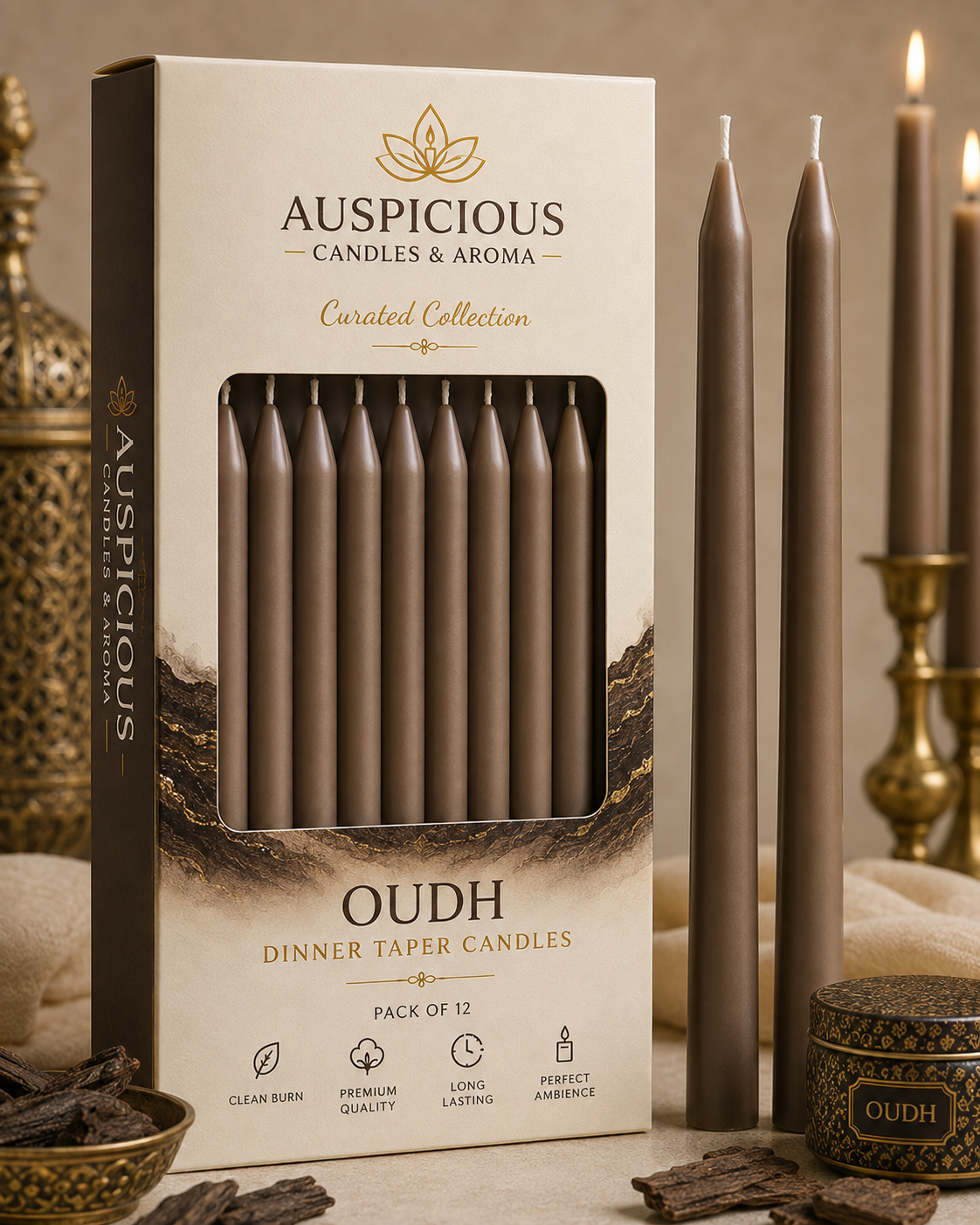 Oudh Dinner Taper Candles - Pack of 12/6/4
