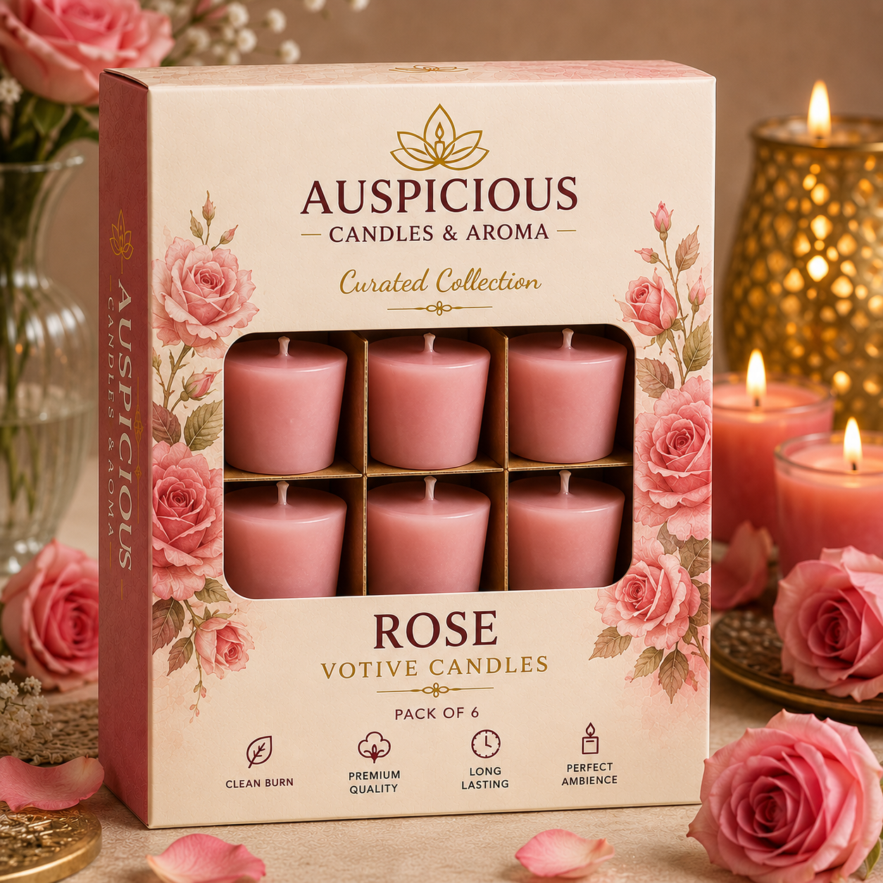 Rose Votive Candles - Pack of 6