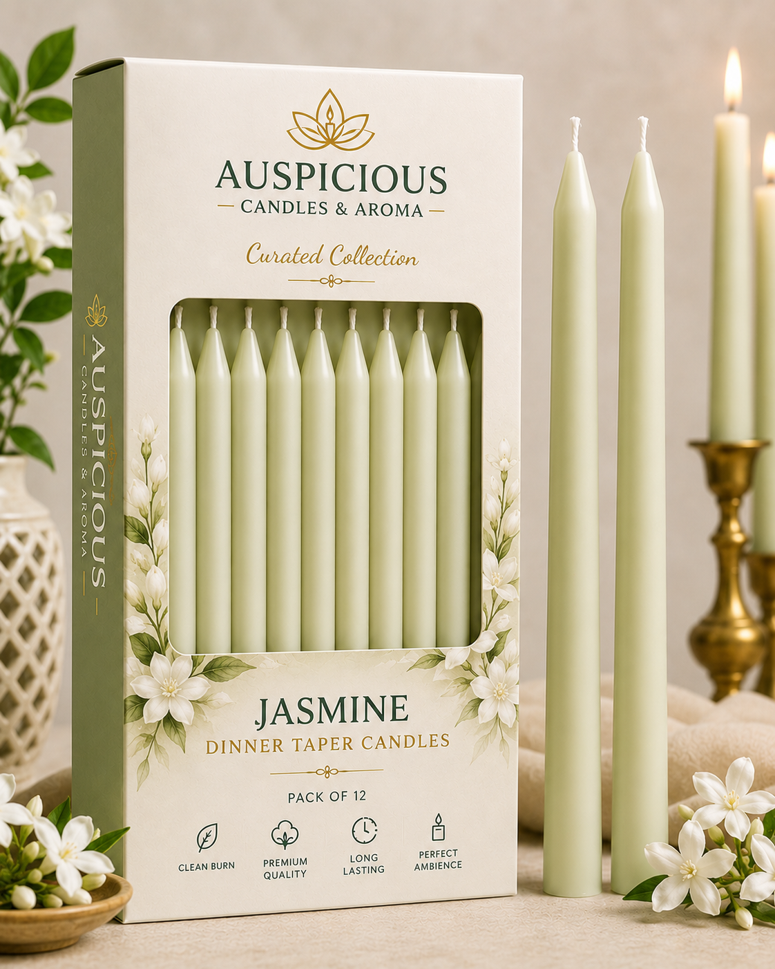 Jasmine Dinner Taper Candles - Pack of 12/6/4