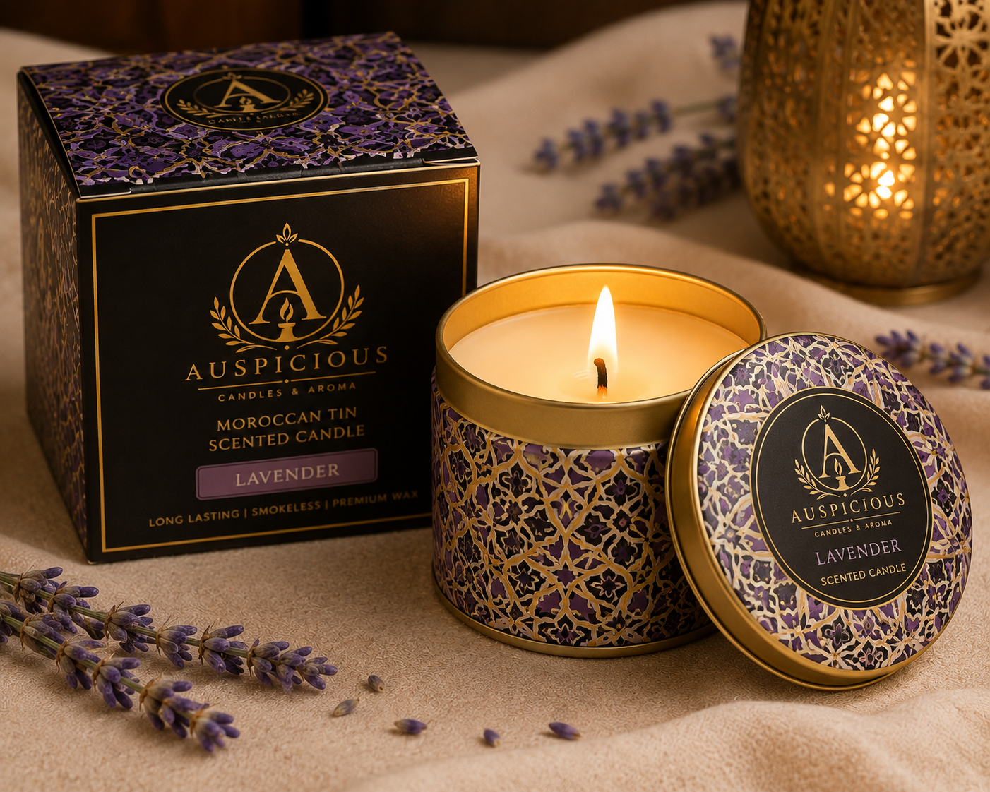 Auspicious Moroccan Printed Tin Candle