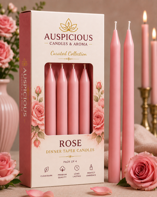 Rose Dinner Taper Candles - Pack of 4