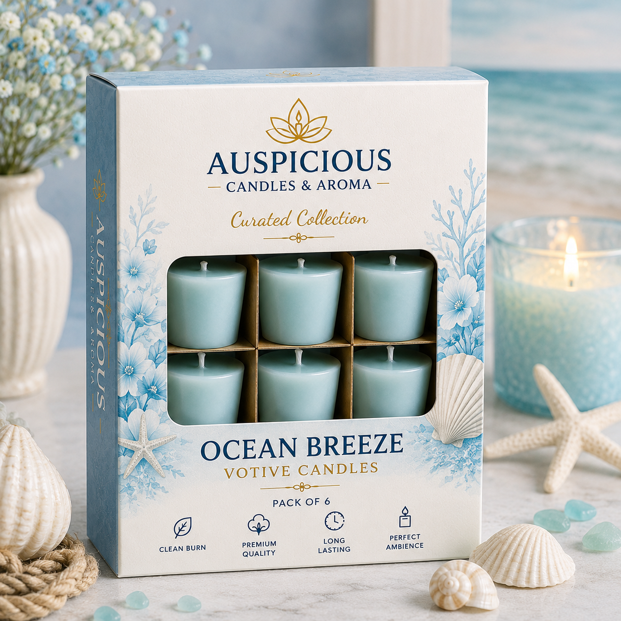 Ocean Breeze Votive Candles - Pack of 6