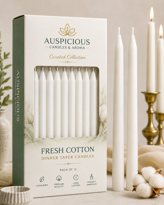 Fresh Cotton Dinner Taper Candles - Pack of 12/6/4