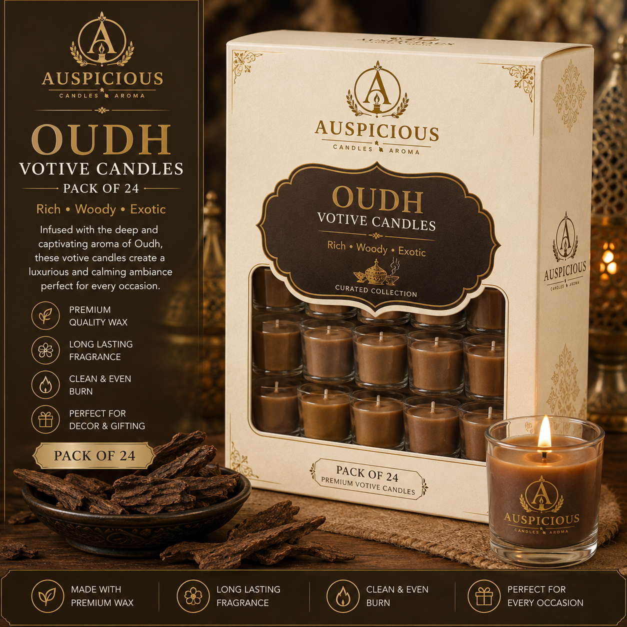 Oudh Votive Candles - Pack of 24